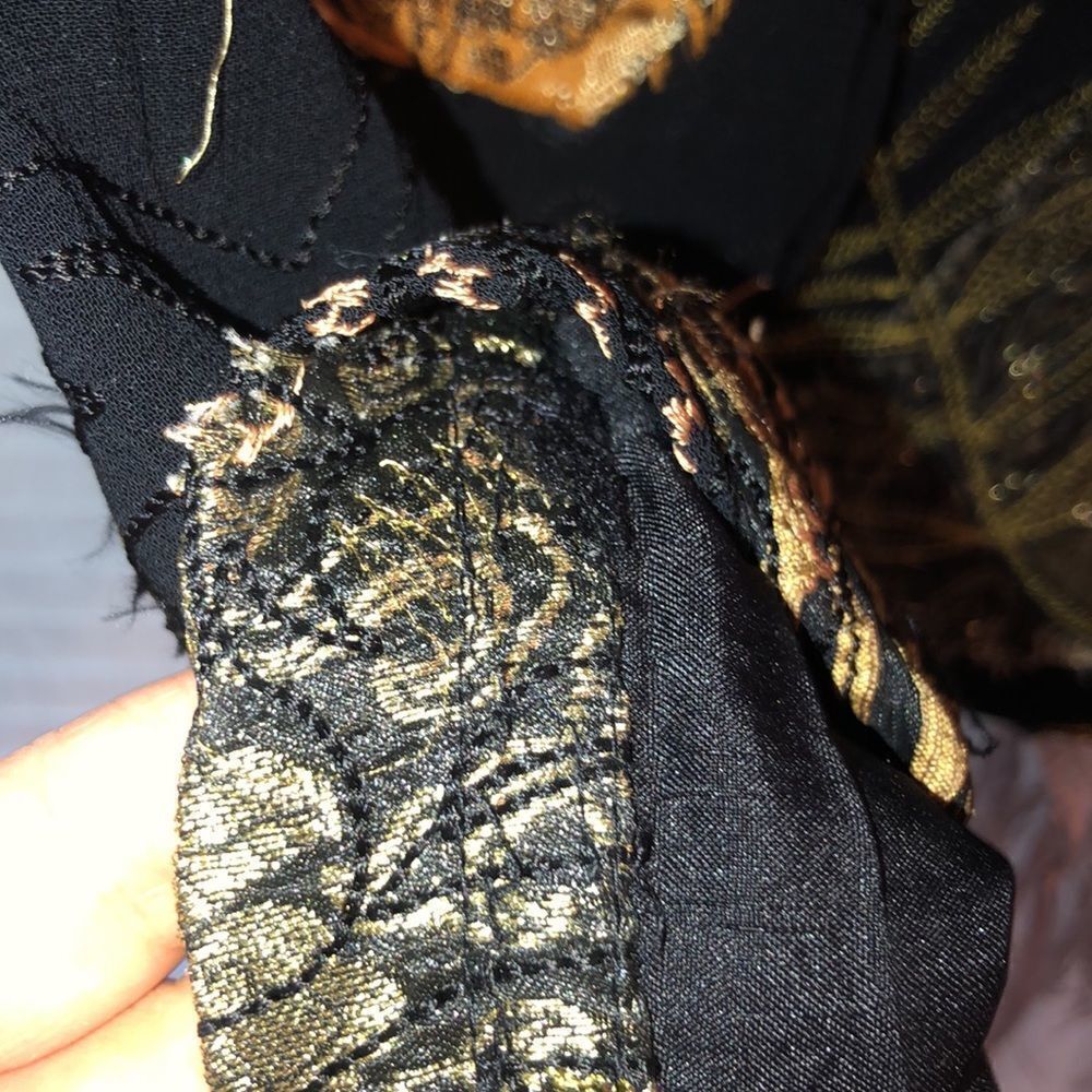 Chico’s L Black Green Gold Patchwork Embroidered Light Full Zip Jacket - Picture 9 of 15
